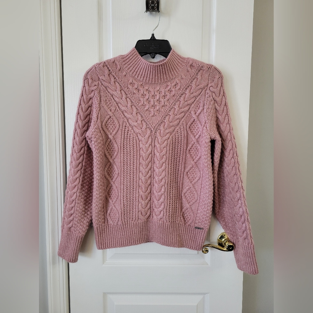 Abercrombie & Fitch Pink Cable Knit Mock Neck Sweater Size Medium
